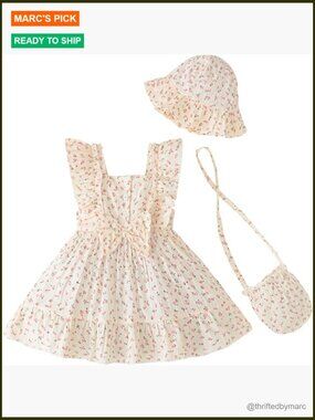 Newborn Baby Girl Dress Ruffle Sleeve Summer Outfit with Hat and Bag